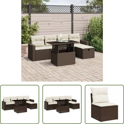 Produktbild von The Living Store 6-tlg. Garten-Sofagarnitur mit Kissen Braun Poly Rattan