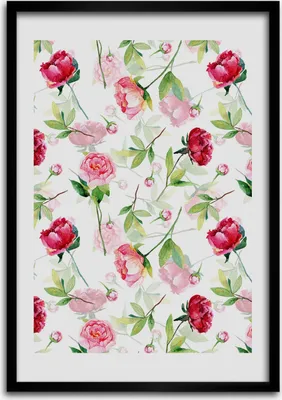 Produktbild von Bild - Bilderrahmen - 50 cm x 70 cm - MDF - Rahmen - Wandkunst Rosen und Pfingstrosen