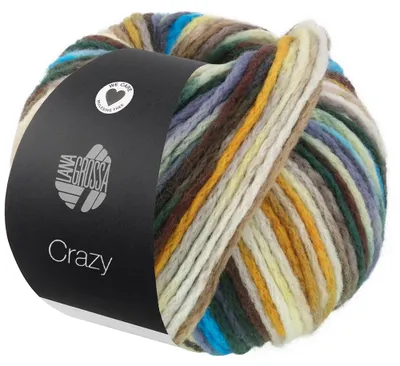 Produktbild von Lana Grossa CRAZY 100 g Voluminöses Merinogarn mit lebendigen Farbprints Farbe 003 - Blassgelb/Gelb/Dunkel-/Hellgrau/Dunkelgrün/Muschel