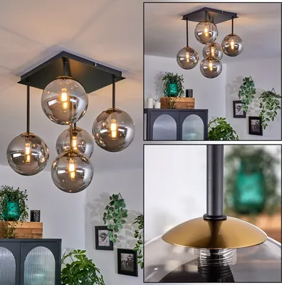 Produktbild von Isorella Deckenlampe aus Metall/Glas in Schwarz/Goldfarben/Rauchfarben