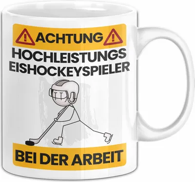Produktbild von Eishockeyspieler Tasse Geschenk Lustiger Spruch Geschenkidee für Eishockeyspieler Achtung Hochleistungs Eishockeyspieler Bei Der Arbeit (Weiß)