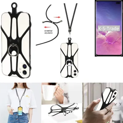 Produktbild von K-S-Trade 3in1 Handykette Handyband Handykordel Halsband Smartphone-Ring Handy-Ring kompatibel mit Samsung Galaxy S10+ (DUOS) Fingerhalterung