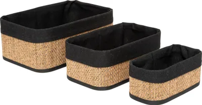 Produktbild von Aufbewahrung Korb Bambus und Stoff 12x21x30,5 cm 3 Stück