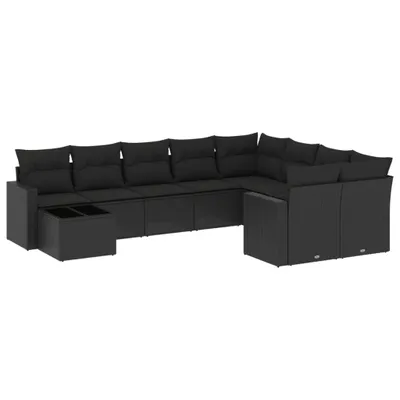 Produktbild von vidaXL 10-tlg. Garten-Sofagarnitur mit Kissen Schwarz Poly Rattan