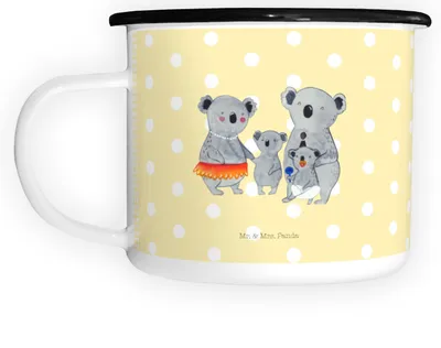 Produktbild von Mr. & Mrs. Panda Teetasse Koala Familie - Gelb Pastell - Geschenk, Emaille Becher, Camping Tasse, Mama, Große, Reisebecher, Muttertag, Kinder, Koalas, Family