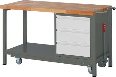 Produktbild von STIER Werkbank Premium mit abs. Fahrgestell und 3 Schubladen BxTxH 1500x700x880 mm