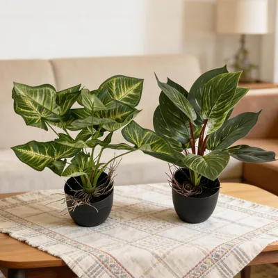 Kunstpflanze grün 30 cm, 2 Stück, Dekoration für Büro & Zuhause