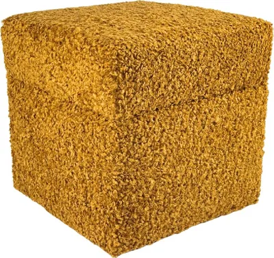 Zdjęcie produktu dla Pufa otwierana ROLF 40x40 cm tkanina bouclé baranek ze schowkiem siedzisko do salonu musztardowa