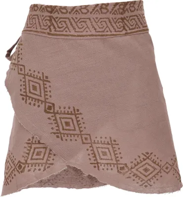 Produktbild von Natürlicher Goa Minirock, Bedruckter Ethno Wickelrock - Taupe, Damen, Braun, Baumwolle, Größe: M