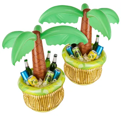 Immagine prodotto di 2 refrigeratori gonfiabili a forma di palma per bevande, ideali per feste e piscine