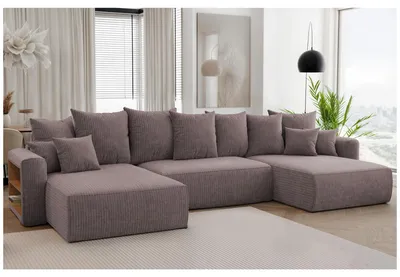 Produktbild von MEBLINI Schlafcouch mit Bettkasten - 350x160x78cm - Braun Cordstoff - NAPLES - Ecksofa mit Schlaffunktion - Sofa mit Relaxfunktion und Kopfstützen - Couch U-Form - Eckcouch - Wohnlandschaft