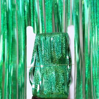 Immagine prodotto di Tenda Lametta 2 x 1 m, verde scintillante, olografica Decorazione per feste Sfondo fotografico