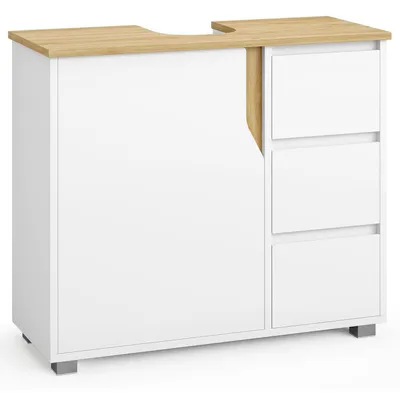 Produktbild von Waschbeckenunterschrank Badezimmerschrank 3 Schubladen 2 Fächer 30x72x60 cm Weiß