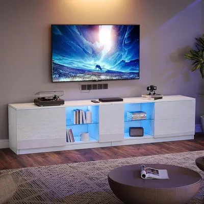 Productafbeelding van Moderne TV Kast Laag Wit met LED Verlichting en Opbergruimte voor Televisie tot 65 Inch