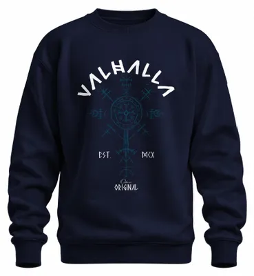 Obrázok produktu pre Valhalla Vegvisir Viking Norse runes Odin rune symbol Uni mikina, námorná farba, XXL
