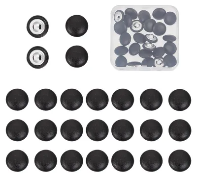 25 Knöpfe, Kunstleder schwarz, 15 mm, mit Schaft, zum Annähen