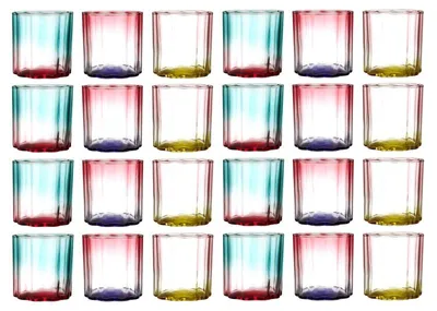 Image de Lot de 24 Verres à Jus Colorés Dégradés 20cL - Couleurs Estivales Bleu Turquoise, Jaune, Violet, Rouge