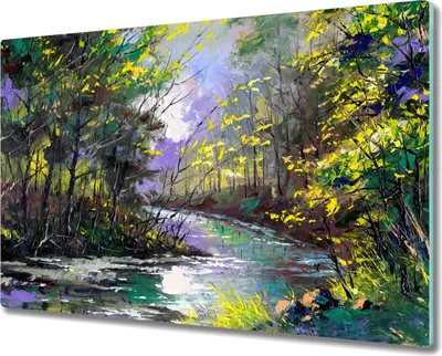 Produktbild von Coloray Schneidebrett Herdabdeckplatte 80x52 cm Kochplattenabdeckung Küchenbrett Hackbrett - Malerei Baum Wald Fluss