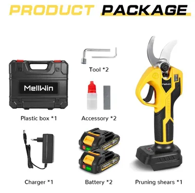 Immagine prodotto di Forbice elettrica da giardino - Potatore a batteria - Motore brushless - Lama Acciaio al carbonio SK5, diametro di taglio 30 mm - 2 velocità - Set con 2 batterie