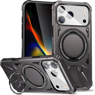 Produktbild von Hülle für iPhone 17 Pro Max Kompatibel mit MagSafe, Dual Layer Robuste Schutzhülle, Magnetischer Ringständer Grau