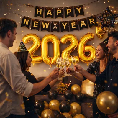 Immagine prodotto di Set di decorazioni per Capodanno 2026 - decorazione di Capodanno per feste e celebrazioni | decorazione di Buon Anno con palloncini, ghirlanda e accessori per feste (set di decorazioni 01)