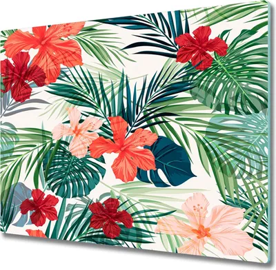 Produktbild von Glas Herdabdeckplatte 60x52 cm Spritzschutz Glasabdeckplatte Schneidebrett Tropische Blumen
