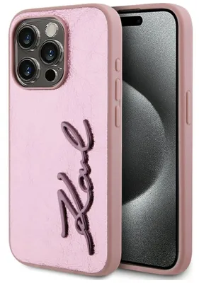 Image de Karl Lagerfeld Wrinkled Metal Signature Case For Iphone 15 Pro Różowy