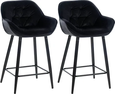 Produktbild von CLP 2er Set Barhocker Gibson Tresenstuhl gepolstert mit Fußstütze schwarz Material Samt