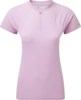 Rosa Damen T-Shirt mit kurzem Reißverschluss; Modell "WOMEN"S DART NANO ZIP T-SHIRT" von Montane.