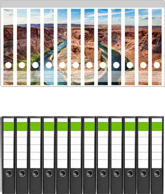 Produktbild von Wallario 12 Stück schmale Ordner inkl. Klebeetiketten mit Motive Grand Canyon -  Set mit Rückenschildern / Ordnerrücken Stickern