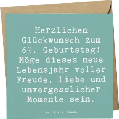 Produktbild von Mr. & Mrs. Panda Glückwunschkarte Spruch 69. Geburtstag Glückwunsch - Meeresbrise - Geschenk, Jubilar, Herzlichen, Freunde, faltkarte, Klappkarte, Grußkarte, Weisheit