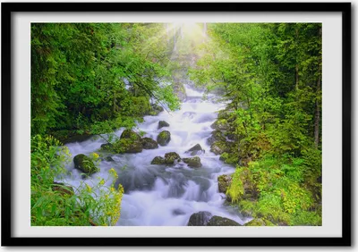 Produktbild von Bild - Bilder - Bilderrahmen - 70 cm x 50 cm - MDF-Rahmen, Wandkunst berg-Fluss