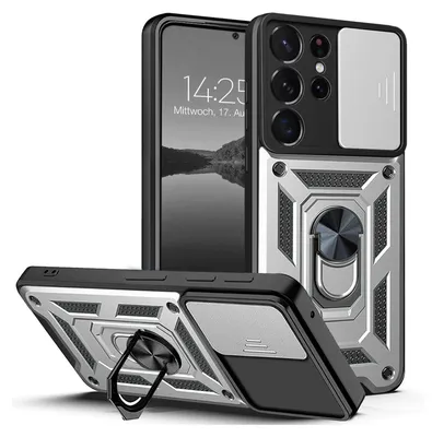 Produktbild von Armor Handyhülle für Samsung Galaxy S23 Ultra Kameraschutz Handy Panzer Case Cover Schutzhülle Outdoor Farbe: Silber
