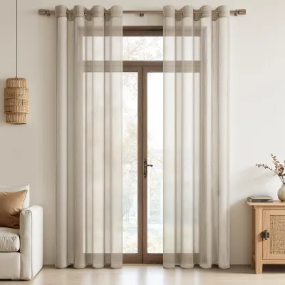 Voilegardinen 2er-Set, 140x225 cm, Leinenlook, beige