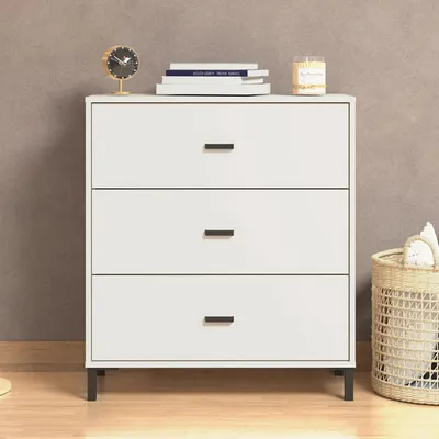 Immagine prodotto di Dmora Cassettiera Portio 80x40x90h cm Bianco, 3 Cassetti Apertura Scorrevole