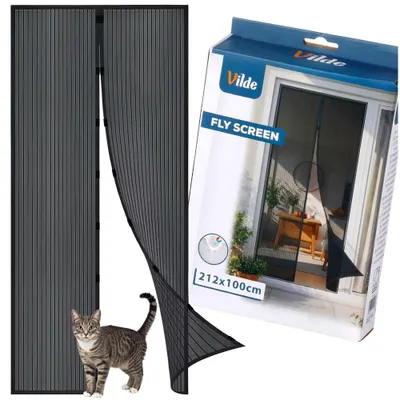Image de Vilde | Moustiquaire de Porte 212x100 cm - Noir - Rideau Magnétique Anti-Insectes - Fixation Sans Perçage