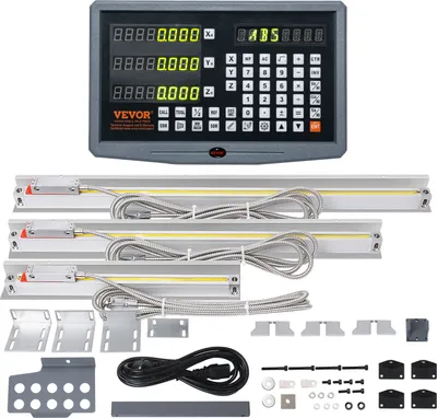 Produktbild von VEVOR Digitalanzeige, 250, 500, 600 mm, 3-Achsen-Linearskala DRO Stützstift Messerhalter Platte Gehäuse Uhr Stromkabel Halter Uhr Münze Schmetterling Schraube Deckel Lineal