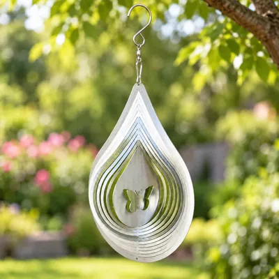 Produktbild von Edelstahl-Windspiel Tropfen Schmetterling, 18 × 13 cm