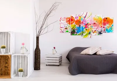 Produktbild von Akustikbild Abstrakt bunt 200x100 cm Bilder Akustikschaum Hochleistungsschallabsorber Schallschutz Leinwand 5 tlg Wandbild Raumakustik Schalldämmung f-C-0100-b-n