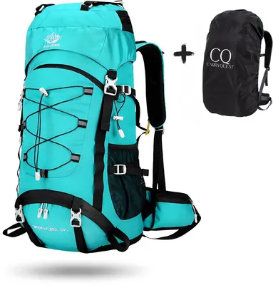 Productafbeelding van CarryQuest® - Wandelrugzak 60L, nylon met regenhoes, drinkreservoir, blauw