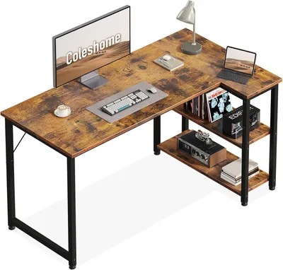 Zdjęcie produktu dla Biurko gamingowe 120x70 cm, biurko narożne, w kształcie litery L, brązowe, do biura