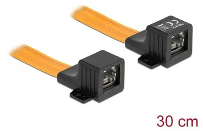 Produktbild von DeLOCK RJ45 FPC (Flexible Printed Circuit) Fensterdurchführung 30 cm, 0,3 m, RJ-45, RJ-45, Schwarz, Orange