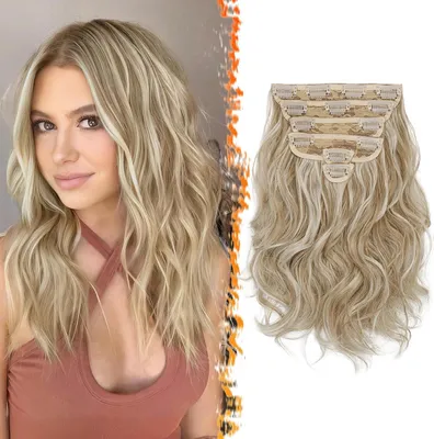 Produktbild von Clip in Haarverlängerung Blond 30cm 6-teilig Haarteil Extensions weiche natürliche Textur - Styling-Set mit Zubehör