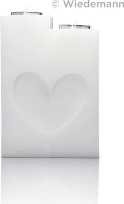 Produktbild von INNA-GLAS Kerzenrohling Stufenkerze LITAH mit Herz, Perlmuttoberfläche, Teelichteinsatz, weiß, 20cm, Ø14cm -  Germany - Formenkerze