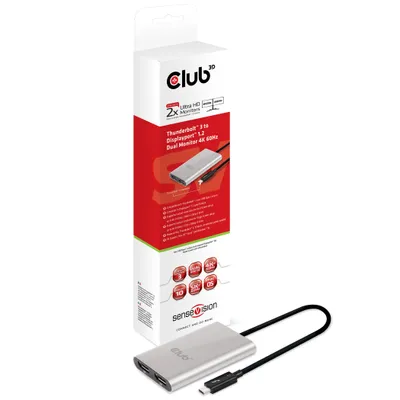 Produktbild von CLUB3D Thunderbolt™ 3 auf 2x Displayport™ 1.2 Dual Monitor 4K 60Hz, USB Typ-C, 2x DisplayPort, 5120 x 2880 Pixel, Silber, Aluminium, 60 Hz