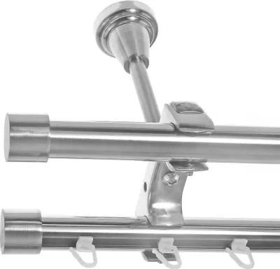 Produktbild von Rohr + Innenlauf Edelstahl Look Gardinenstange Ø 20mm Deckenträger 2-läufig zweiläufig Kappe D61 E30E30 RI