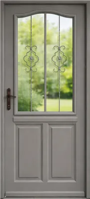 Image de Porte d'entree Bois vitree, Santiago gris marron RAL7039, H200xL90 p, droit  + Poignée Et Barillet (ref010723NO)