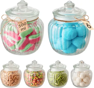 Produktbild von Niboline Vorratsgläser 6er Set, 500ml, Höhe 14cm, luftdicht, transparent, kratzfest, Vintage Style, für Lebensmittel, inkl. Etiketten