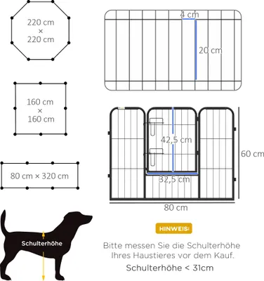 Zdjęcie produktu dla PawHut – wybieg dla szczeniąt, kojec, ogrodzenie dla szczeniąt, stalowe ogrodzenie do swobodnego biegania, 2 rozmiary