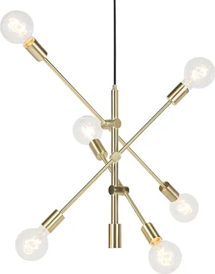 Zdjęcie produktu dla QAZQA – Lampa wisząca w stylu retro art deco I Lampa wisząca I Lampa wisząca z matowego mosiądzu z 6 płomieniami – Sydney I Salon I Sypialnia – Stal podłużna – Pasuje do żarówek LED E27